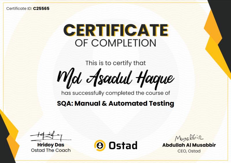 haque_gfx's tweet photo. Completed training in manual testing, automation testing, and API testing through Ostad, demonstrating practical skills and foundational knowledge of software testing methodologies.
#TestAutomation #QualityAssurance #SQA #SoftwareTesting #Selenium #Appium #Cucumber #JUnit https://t.co/Od2nuzdQ4d