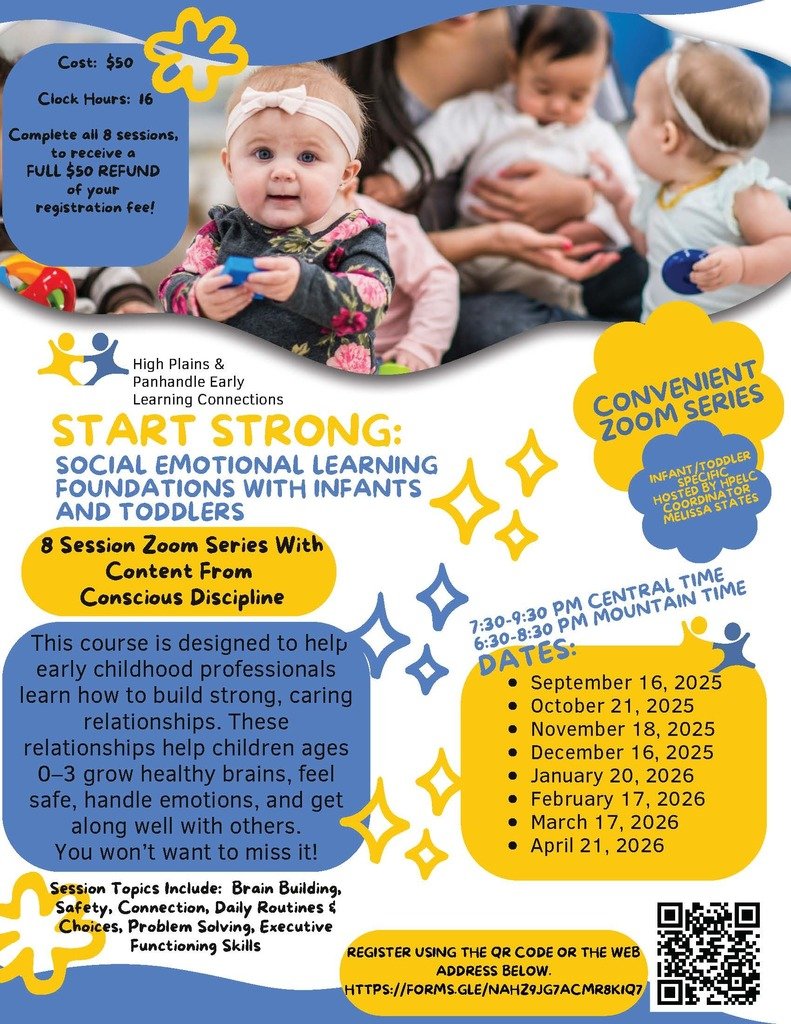 ESU_16's tweet image. 25-26 Start Strong: Social Emotional Learning Foundations w/ Infants &amp;amp; Toddlers ZOOM Series
Complete all 8 Sessions to receive a full registration refund $50
Register Here: forms.gle/nTAhzNuWPZh4Jd…