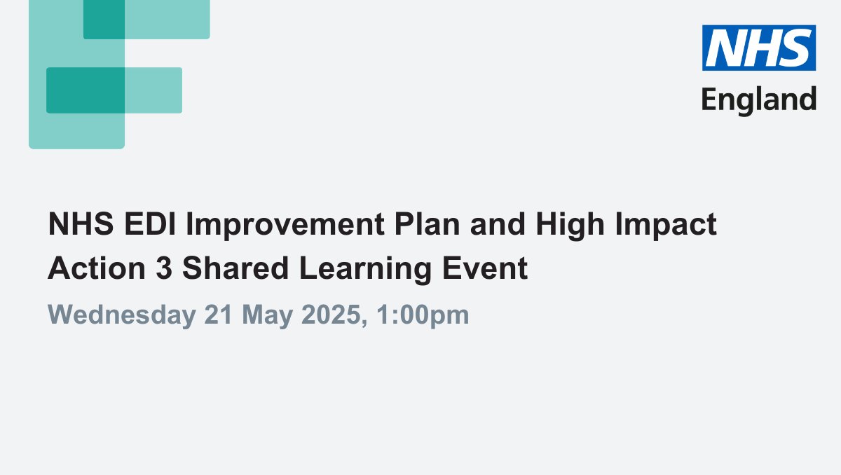 NHS England Workforce, Training and Education (@nhse_wte) on Twitter photo Join us tomorrow for an EDI Improvement Plan Shared Learning event that is aimed at all HR, OD and EDI colleagues across the NHS. <a href="/YorksAmbulance/">Yorkshire Ambulance</a> will be sharing their improvement plan and progress made towards pay gap reporting.
Find out more events.england.nhs.uk/events/nhs-edi…
#EQW2025 Join us tomorrow for an EDI Improvement Plan Shared Learning event that is aimed at all HR, OD and EDI colleagues across the NHS. <a href="/YorksAmbulance/">Yorkshire Ambulance</a> will be sharing their improvement plan and progress made towards pay gap reporting.
Find out more events.england.nhs.uk/events/nhs-edi…
#EQW2025