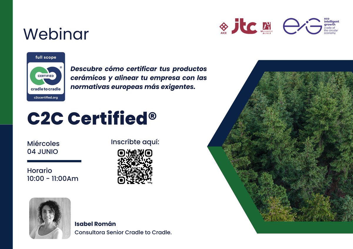 🖥️ Acompáñanos en el Webinar exclusivo sobre la certificación C2C Certified®, organizada junto a Eco Intelligent Growth.

📆 Fecha: 4 de junio
⏰ Hora: 10:00 a 11:00 h
📍 Formato: Online 📅 

Reserva tu plaza 👉 lnkd.in/d5HSUMtY