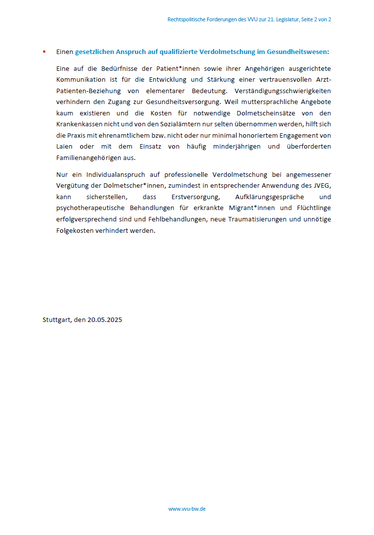 VVUeV's tweet image. Unsere rechtspolitischen Forderungen zur 21. Legislatur:
- Bestands- und Vertrauensschutz für bereits beeidigte #Dolmetscher*innen
- Novellierung des #JVEG
- gesetzlicher Anspruch auf qualifizierte Verdolmetschung im Gesundheitswesen
#xl8 #1nt #übersetzer #profismachenlassen