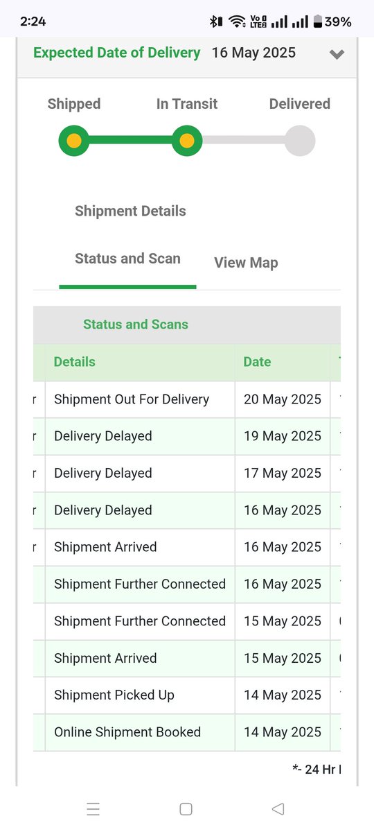 SagarDhage7's tweet photo. @BlueDart_ Pathetic service! My parcel was supposed to be delivered by 16 May but it's still not here as of 20 May. Continuous delays and no proper updates. Extremely poor customer support too. Please fix this ASAP! Way below expectations. #BlueDart #DelayedDelivery https://t.co/SFBkpyAGq1