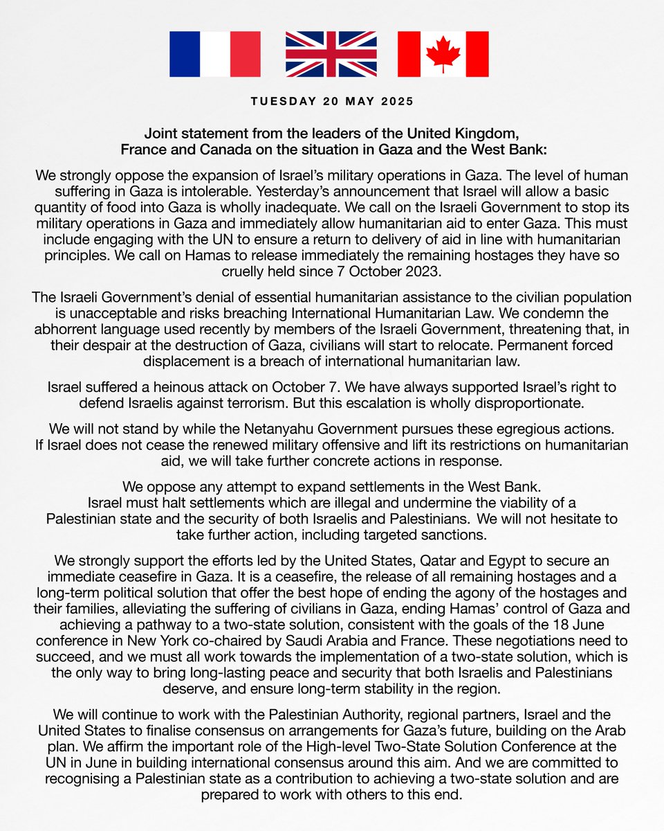 Keir Starmer (@keir_starmer) on Twitter photo My joint statement with <a href="/EmmanuelMacron/">Emmanuel Macron</a> and <a href="/MarkJCarney/">Mark Carney</a> on the situation in Gaza and the West Bank. My joint statement with <a href="/EmmanuelMacron/">Emmanuel Macron</a> and <a href="/MarkJCarney/">Mark Carney</a> on the situation in Gaza and the West Bank.