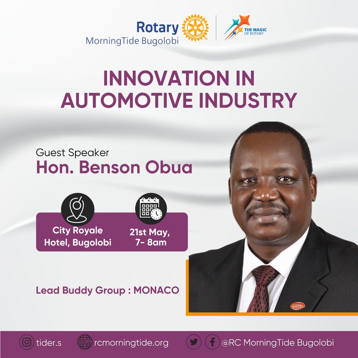 #Tiders (@rcmorningtide) on Twitter photo Innovative transformations happening in the Automotive Industry with <a href="/bobuaogwal/">Benson Obua-Ogwal</a>, 21st/05/'25, 7-8am, City Royale Hotel. <a href="/rckira1/">Rotary Club of Kira</a> <a href="/RKitante/">Rotary Club of Kitante</a> <a href="/najjerarotary/">Rotary Club of Najjeera - D9213</a> <a href="/RotaryKiwatule/">Rotary Club of Kiwatule</a> @oldrcm88 <a href="/RCUpperKololo/">Rotary Club of Upper Kololo</a> <a href="/RCKSI/">Rotary Club of Kampala Ssese Islands</a> <a href="/RCKla7Hills/">Rotary Club of Kampala 7 Hills</a> <a href="/easy_ivan/">Ivan Mutibwa</a> <a href="/RotaryClubofSu2/">Rotary Club of Sunrise Kampala</a> <a href="/RotaryNaalya/">Rotary Club of Kampala-Naalya</a> <a href="/rcklalifestars/">Rotary Club Kampala Life Stars</a> Innovative transformations happening in the Automotive Industry with <a href="/bobuaogwal/">Benson Obua-Ogwal</a>, 21st/05/'25, 7-8am, City Royale Hotel. <a href="/rckira1/">Rotary Club of Kira</a> <a href="/RKitante/">Rotary Club of Kitante</a> <a href="/najjerarotary/">Rotary Club of Najjeera - D9213</a> <a href="/RotaryKiwatule/">Rotary Club of Kiwatule</a> @oldrcm88 <a href="/RCUpperKololo/">Rotary Club of Upper Kololo</a> <a href="/RCKSI/">Rotary Club of Kampala Ssese Islands</a> <a href="/RCKla7Hills/">Rotary Club of Kampala 7 Hills</a> <a href="/easy_ivan/">Ivan Mutibwa</a> <a href="/RotaryClubofSu2/">Rotary Club of Sunrise Kampala</a> <a href="/RotaryNaalya/">Rotary Club of Kampala-Naalya</a> <a href="/rcklalifestars/">Rotary Club Kampala Life Stars</a>