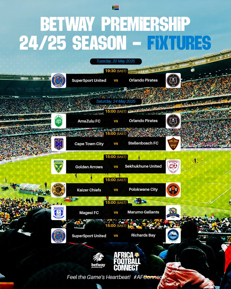 AFConnect_'s tweet photo. Here's your Betway Premiership fixtures for this week ⚽️

#BetwayPrem #AFConnect #FeeltheGamesHeartbeat https://t.co/1gNB61kvdj