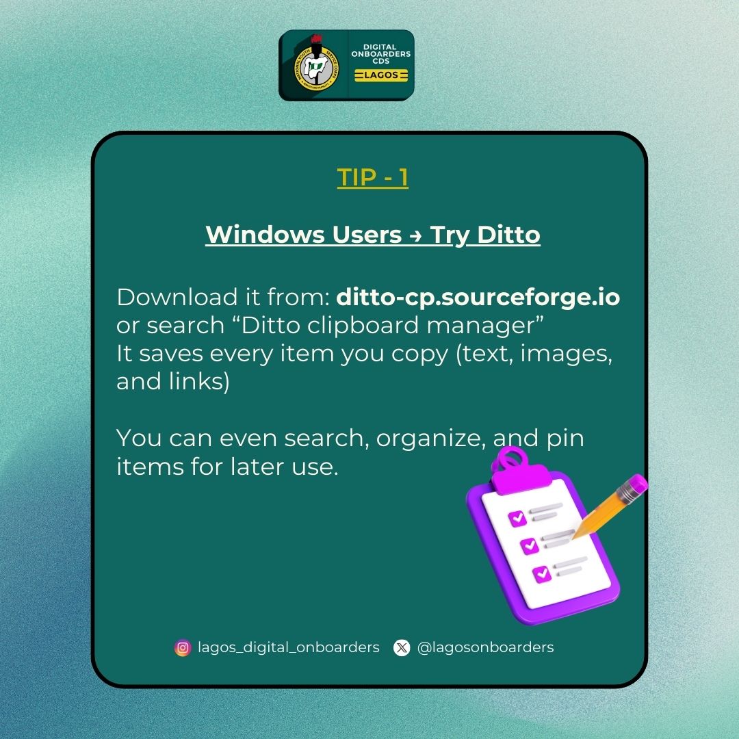 Dl4AllCds_Lagos's tweet photo. Tech Tuesday is here again

Get better with Productivity with these tips. These will make life easier because they are used in our day to day lives.

#productivitytips
#Tuesdaytechtips 
#Digitalonboarders https://t.co/vUH8q4v7RE