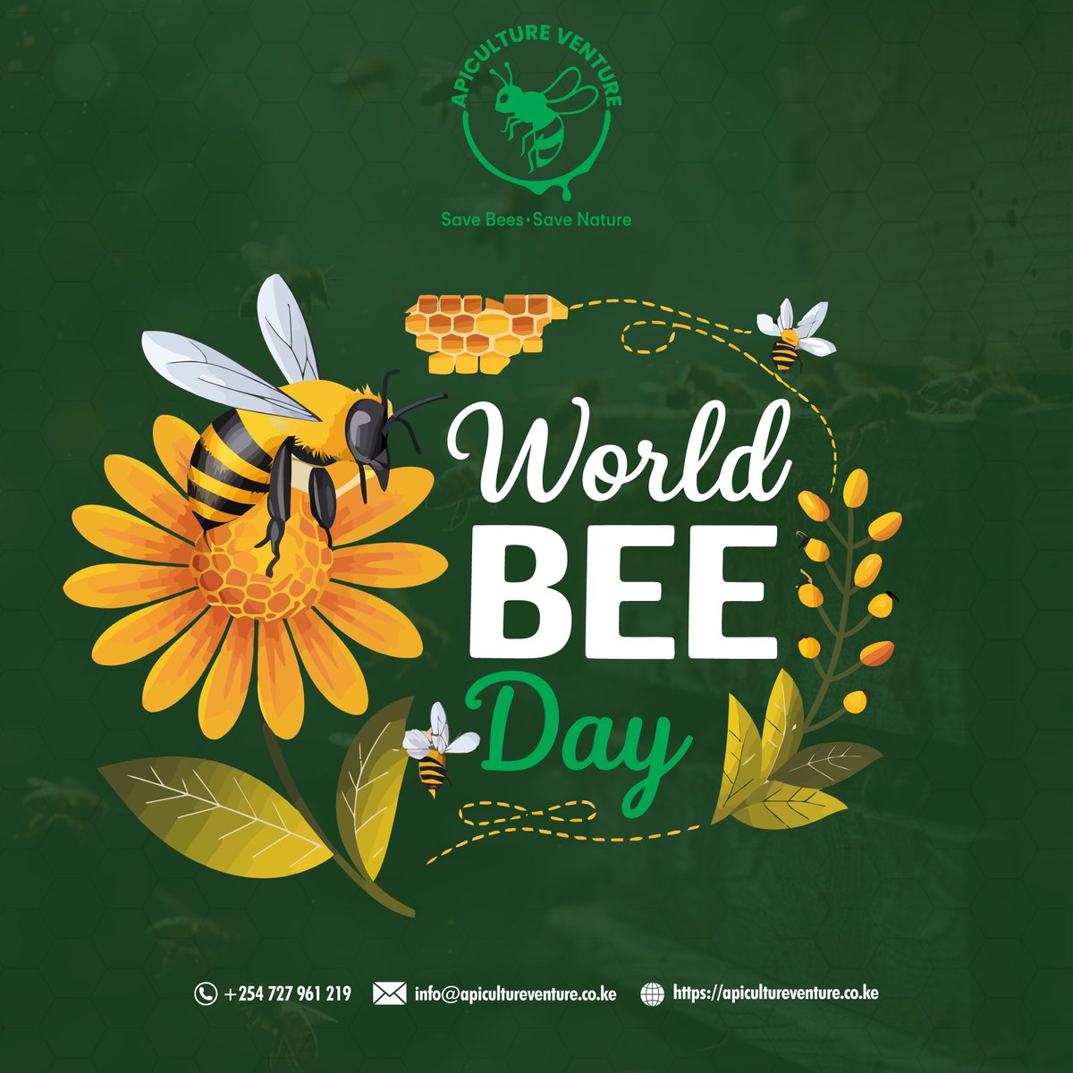 🐝 Happy #WorldBeeDay
Today we celebrate the tiny heroes behind our food, flowers &amp; thriving ecosystems. 🌸🍯
Bees pollinate crops, make honey &amp; keep our planet buzzing. 
#GoldenBeeHoney #apicultureventure #WorldBeeDay2025 #savethebees #PollinatorPower #beekeeping #sustainability