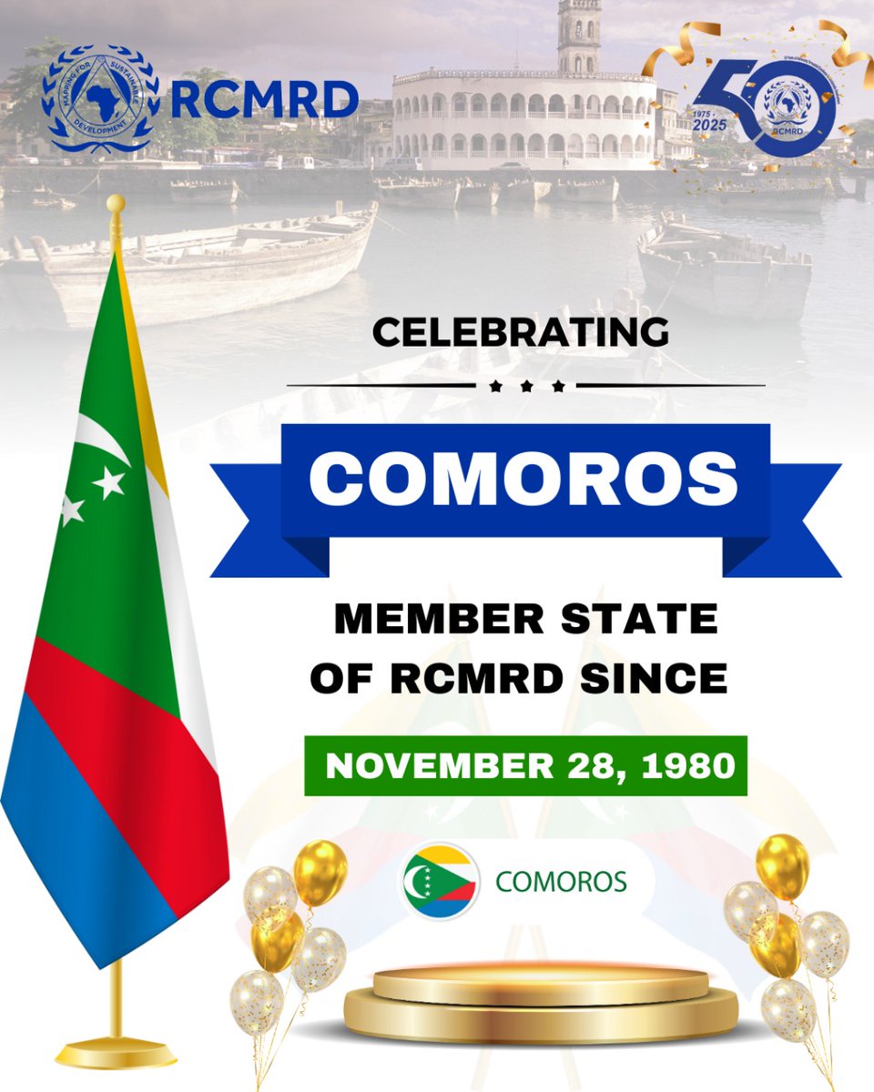 RCMRD_'s tweet photo. A Look Back at 1979 & 1980 #RCMRDat50
π 1979: We welcomed our 2nd Director General, Mr. Bernard Sikilo from πΉπΏ Tanzania, who led RCMRD for 9 years (1979 β 5 Dec 1988).
π 1980: On 28 November 1980, two countries joined RCMRD:
π°π² Comoros (nicknamed βThe Perfume Islandβ)
πΏπ² Zambia (βThe Real Africaβ)
π These two became our first twin member States, joining on the same day as the 6th and 7th member States
#RCMRDat50 #rcmrdanniversary