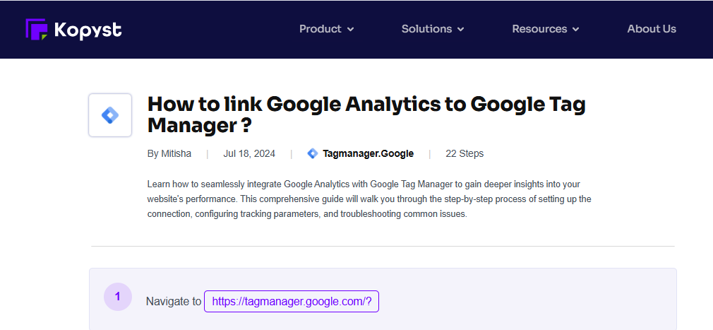 GetKopyst's tweet photo. No code. No confusion. Do it once—#Kopyst captures every step.
📄 Instant guide.
🕒Time saved.
📚 Team enabled.

Visit: https://t.co/NkfhvlJL9z and get a free trial.

Check out the AI documentation for "How to link Google Analytics to Google Tag Manager?"- https://t.co/p2xAnRamkO https://t.co/EVs7R3WWiO