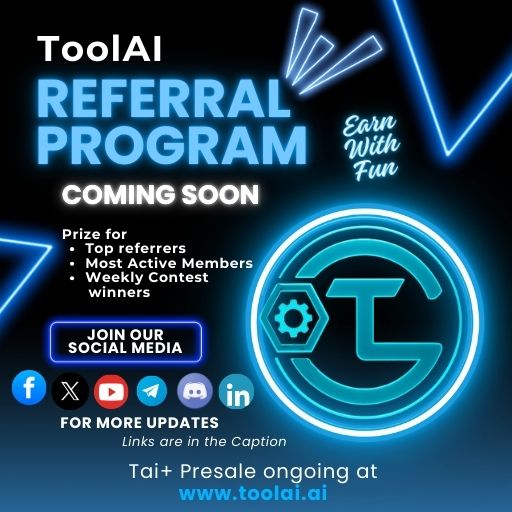 toolaiofficial's tweet photo. Get ready to earn rewards! 🚀 ToolAi's Referral Program is coming soon! Stay tuned for details! #ToolAi #ReferralProgram https://t.co/r72LrRUfYd