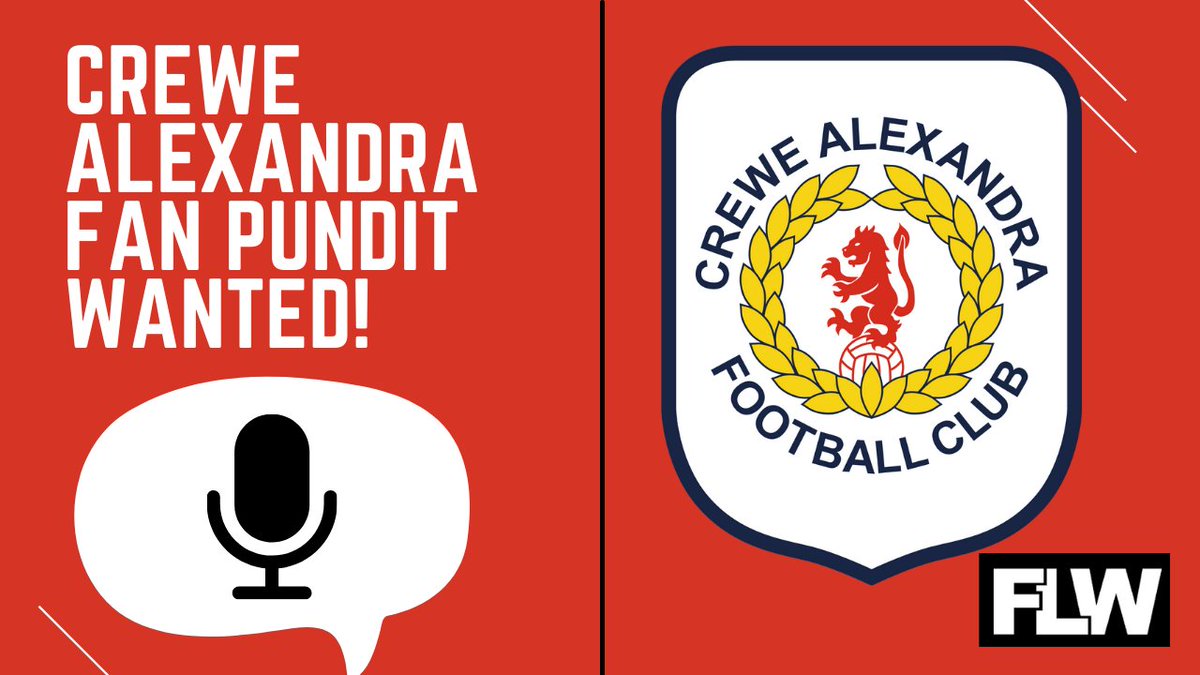 Are you a Crewe Alexandra fan? ⚽️

Want to share your opinions on the club to 1000's of people? 🗣️

We are searching for a Crewe Alexandra fan pundit for FLW! 🎙️

If you are interested or know of someone who may be, please reply to this post! 👇

#CreweAlex