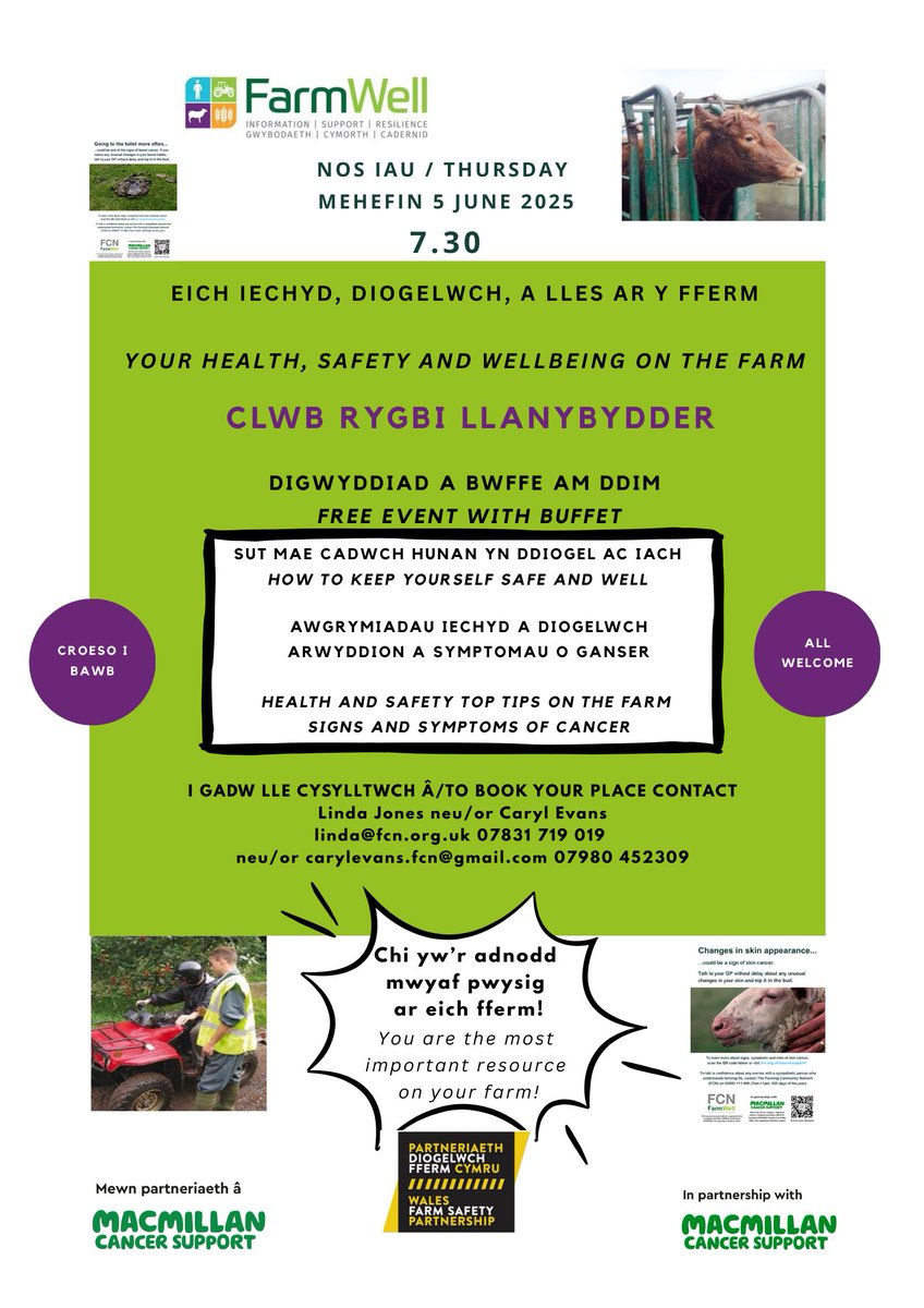 FCNCymru's tweet photo. Free event in Llanybydder/Digwyddiad am ddim yn Llanybydder @farmsafetywales  @macmillancancer https://t.co/2kaGTLQxmb