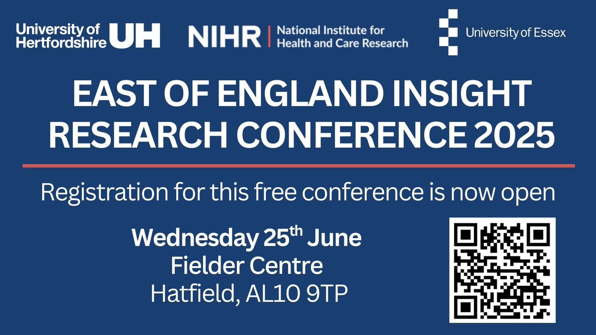 Registration for the East of England INSIGHT Research Conference on 25th June in Hatfield is now open.shorturl.at/bNAn6