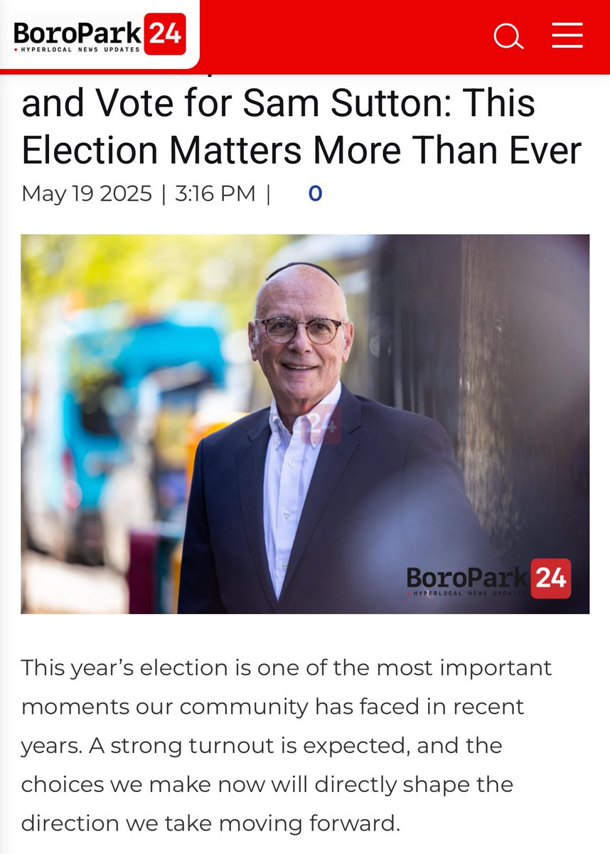 I’ve known Sam Sutton for 20 years. He’s one of the finest people I have ever met. 

Sam has dedicated his life to helping people: from his work as President of Bikur Cholim to helping cancer survivors &amp; beyond.

Vote for him for in TODAY’s Special Election. 

Every Vote Counts.