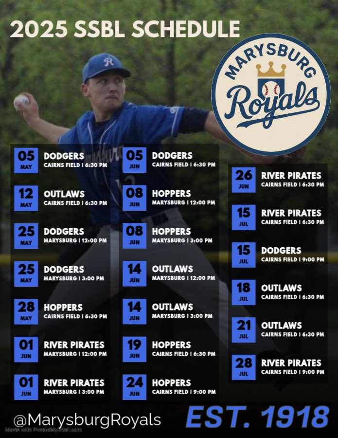 Marysburg Royals (@marysburgroyals) on Twitter photo Our schedule for our 107th consecutive year is finally set. Big thanks to <a href="/DakotaSmith_28/">Dakota Smith</a> for making this up!! #year107 Our schedule for our 107th consecutive year is finally set. Big thanks to <a href="/DakotaSmith_28/">Dakota Smith</a> for making this up!! #year107