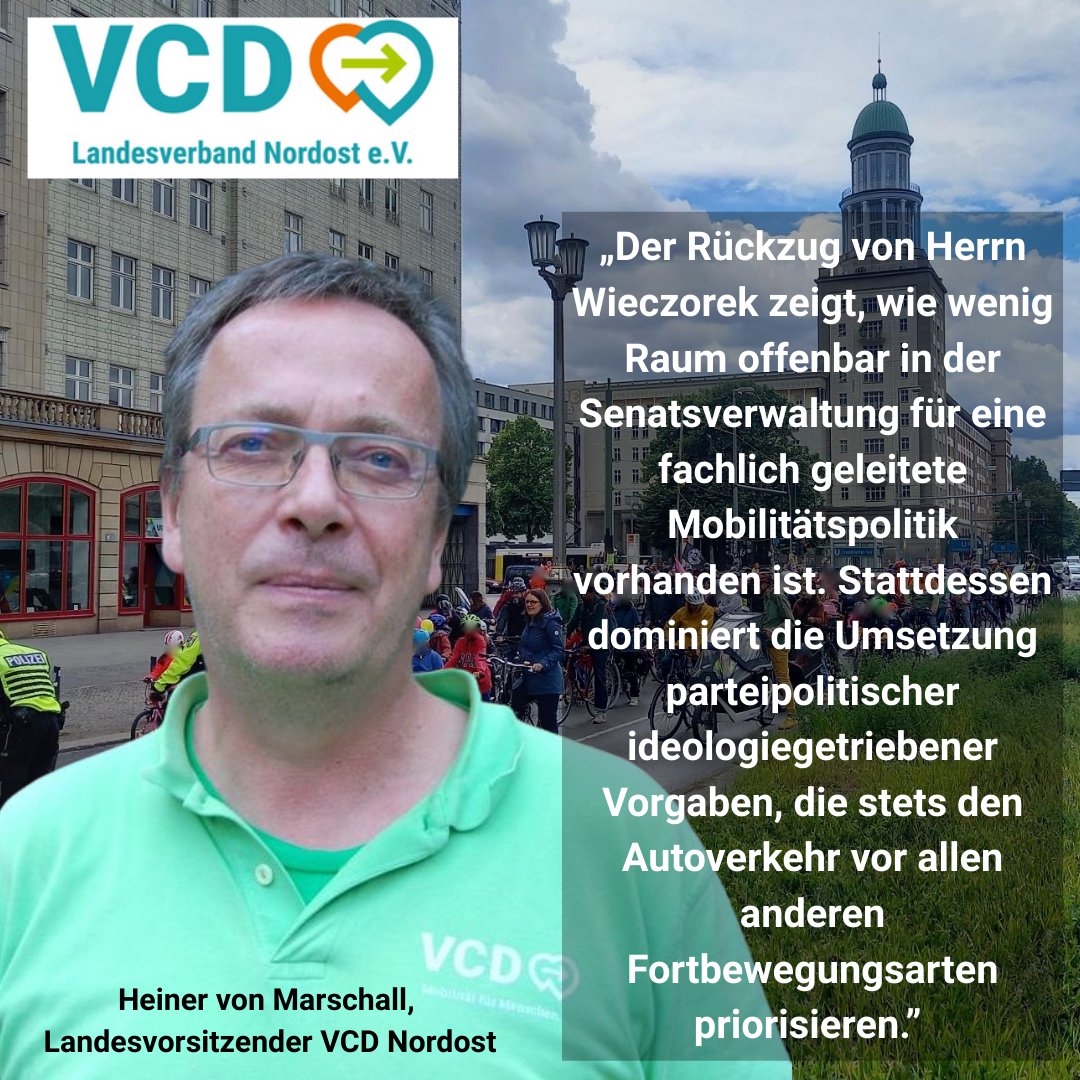 Zum  Rückzug von Staatssekretär Wieczorek aus der Berliner Verwaltung und  der desaströsen Signalwirkung für die Verkehrspolitik des Landes ‼️
  ➡️Ausführliche Pressemitteilung des VCD Nordost:  nordost.vcd.org/startseite/det…