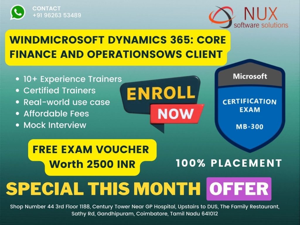 NuxSoftware's tweet image. Microsoft Dynamics 365 Core Finance and Operations – MB-300 Training and certification in Coimbatore
#MB300
#MicrosoftDynamics365
#FinanceAndOperations
#D365Operations
#MicrosoftCertified
#FinanceFunctionalConsultant
#SupplyChainManagement
#ERPConsultant