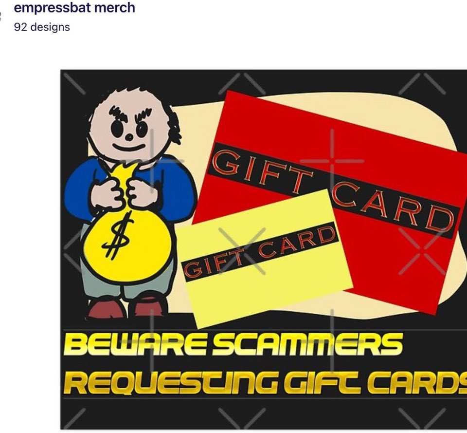 New in my <a href="/redbubble/">Redbubble</a> store is this illustration to promote #cybersecurity awareness about giftcard scams

redbubble.com/shop/ap/170813…