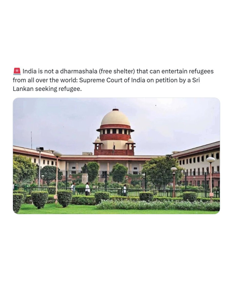 therootindia's tweet photo. The Supreme Court on Monday declined to entertain a plea filed by a Sri Lankan national challenging his deportation after serving a jail term, asserting that India is not a 'dharamshala' (sanctuary) that can host refugees from across the globe.
#news #India https://t.co/lrMnWmrtej