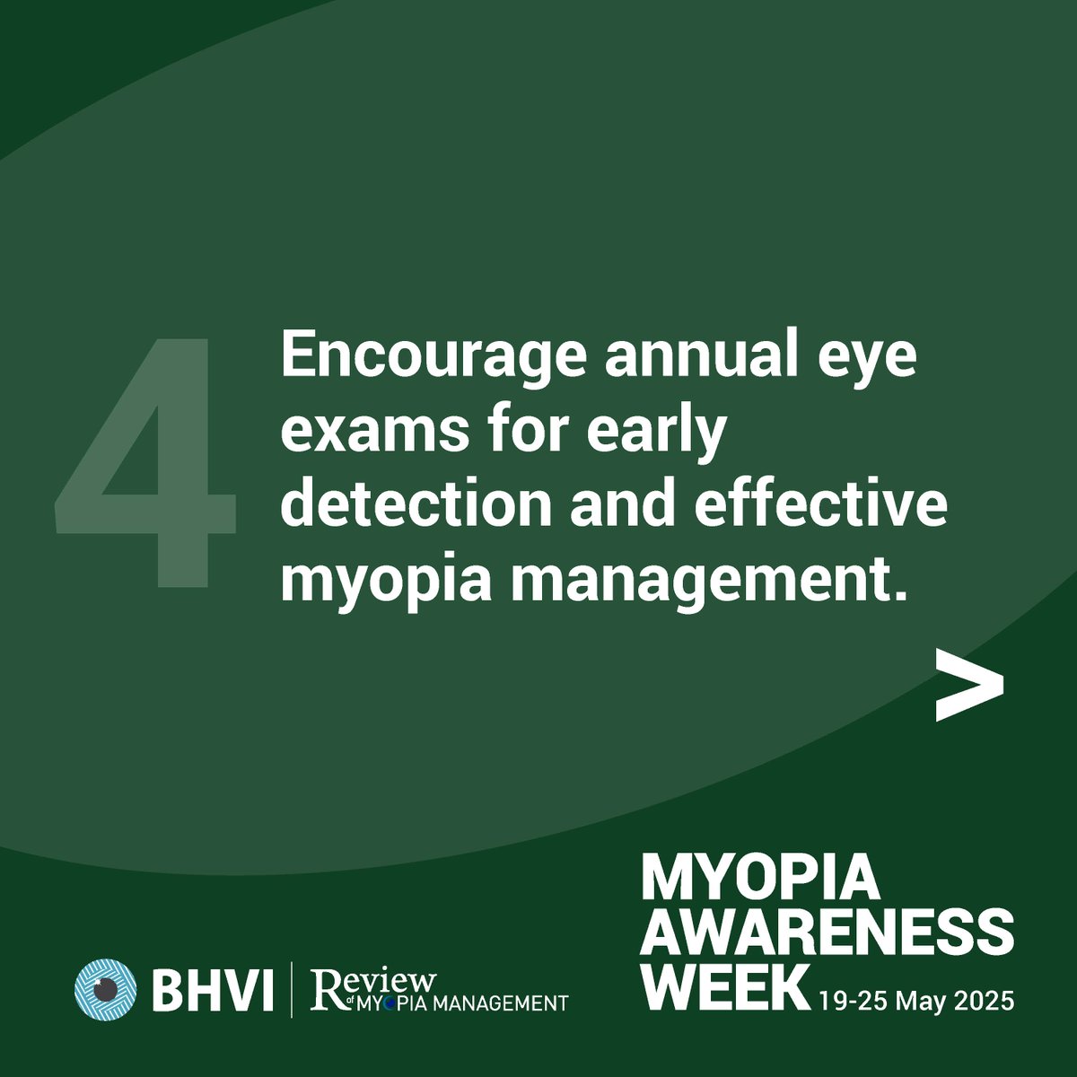 As part of #MyopiaAwarenessWeek 2025, we're urging everyone to adopt four essential habits for myopia prevention and management.

Visit the official #MAW25 website to get involved and join us in raising global awareness!

bhvi.org/maw25/