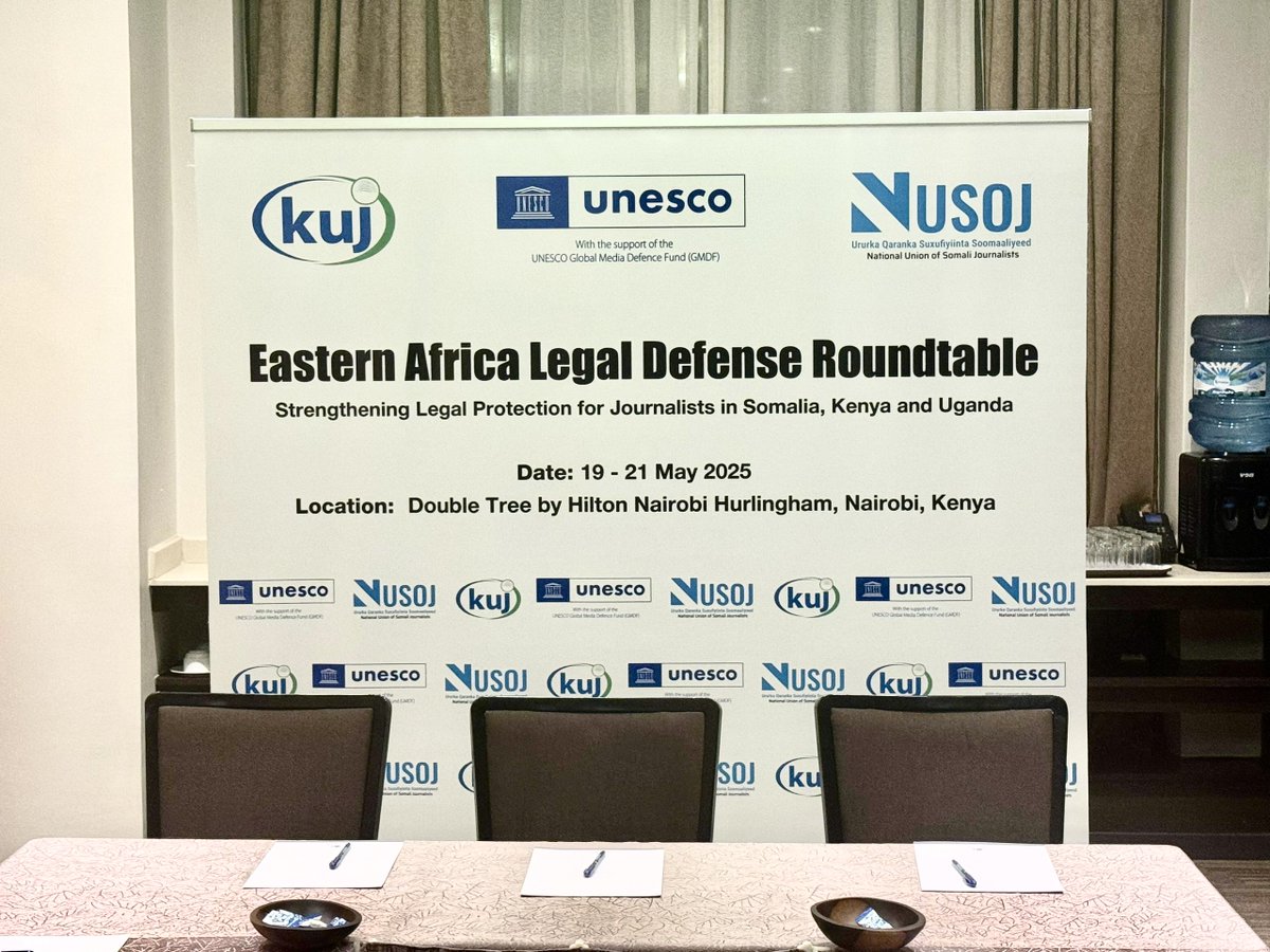 NUSOJ | National Union of Somali Journalists (@nusojofficial) on Twitter photo <a href="/NUSOJofficial/">NUSOJ | National Union of Somali Journalists</a>, in cooperation with <a href="/KUJ_Kenya/">Kenya Union of Journalists</a> and with the support of <a href="/UNESCO/">UNESCO 🏛️ #Education #Sciences #Culture 🇺🇳</a>’s Global Media Defence Fund (GMDF), is holding the Eastern Africa Legal Defence Roundtable to strengthen legal protection for journalists in #Somalia🇸🇴, #Kenya🇰🇪 and #Uganda🇺🇬. Defending media freedom <a href="/NUSOJofficial/">NUSOJ | National Union of Somali Journalists</a>, in cooperation with <a href="/KUJ_Kenya/">Kenya Union of Journalists</a> and with the support of <a href="/UNESCO/">UNESCO 🏛️ #Education #Sciences #Culture 🇺🇳</a>’s Global Media Defence Fund (GMDF), is holding the Eastern Africa Legal Defence Roundtable to strengthen legal protection for journalists in #Somalia🇸🇴, #Kenya🇰🇪 and #Uganda🇺🇬. Defending media freedom