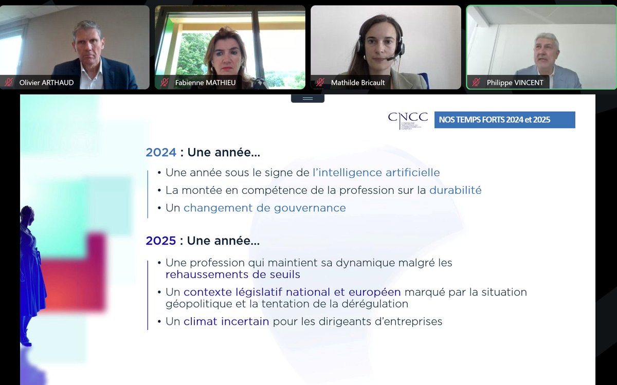 💡Philippe Vincent (<a href="/CNCC_audit/">CNCC</a>) dresse le bilan 2024 et esquisse les perspectives 2025 : une profession qui maintient sa dynamique, malgré le relèvement des seuils, un cadre législatif sous tension et une conjoncture incertaine.

#Audit #CNCC #AssisesCAC #ProfessionCAC