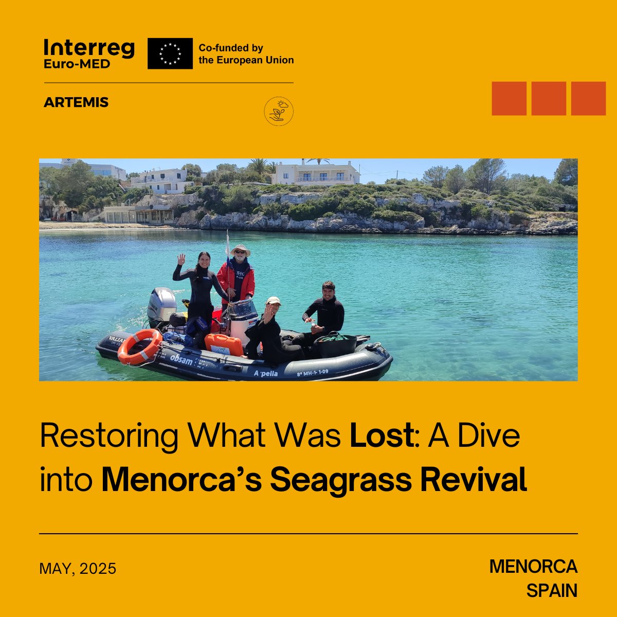 Seagrass chronicle is back  ! 🌱
In this edition, we dive into Cala Blanca, Menorca a site once damaged by a major spill but now the focus of an ambitious restoration effort led by OBSAM and Menorca Preservation.💙
🔍Read the full article artemis.interreg-euro-med.eu/2025/05/07/sea…