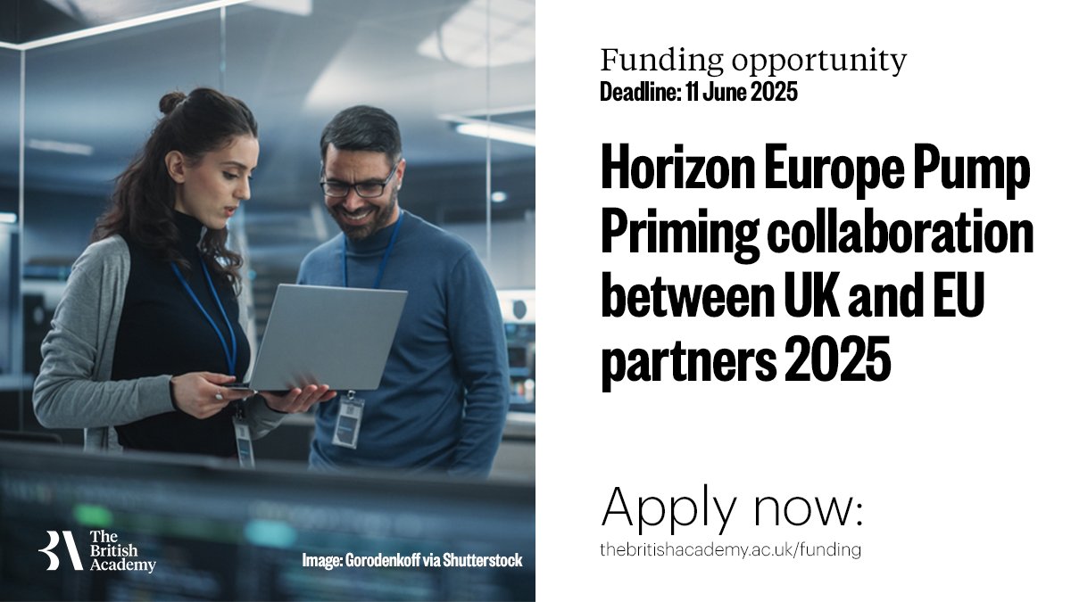 The British Academy (@britishacademy_) on Twitter photo Offered in partnership with the <a href="/RAEngNews/">Royal Academy of Engineering</a>, <a href="/royalsociety/">The Royal Society</a>, <a href="/acmedsci/">Academy of Medical Sciences</a>, and funding from <a href="/SciTechgovuk/">Department for Science, Innovation and Technology</a>, the Horizon Europe Pump Priming Collaboration scheme enables opportunities for UK organisations to engage with Horizon Europe. Learn more: thebritishacademy.ac.uk/funding/Horizo… Offered in partnership with the <a href="/RAEngNews/">Royal Academy of Engineering</a>, <a href="/royalsociety/">The Royal Society</a>, <a href="/acmedsci/">Academy of Medical Sciences</a>, and funding from <a href="/SciTechgovuk/">Department for Science, Innovation and Technology</a>, the Horizon Europe Pump Priming Collaboration scheme enables opportunities for UK organisations to engage with Horizon Europe. Learn more: thebritishacademy.ac.uk/funding/Horizo…