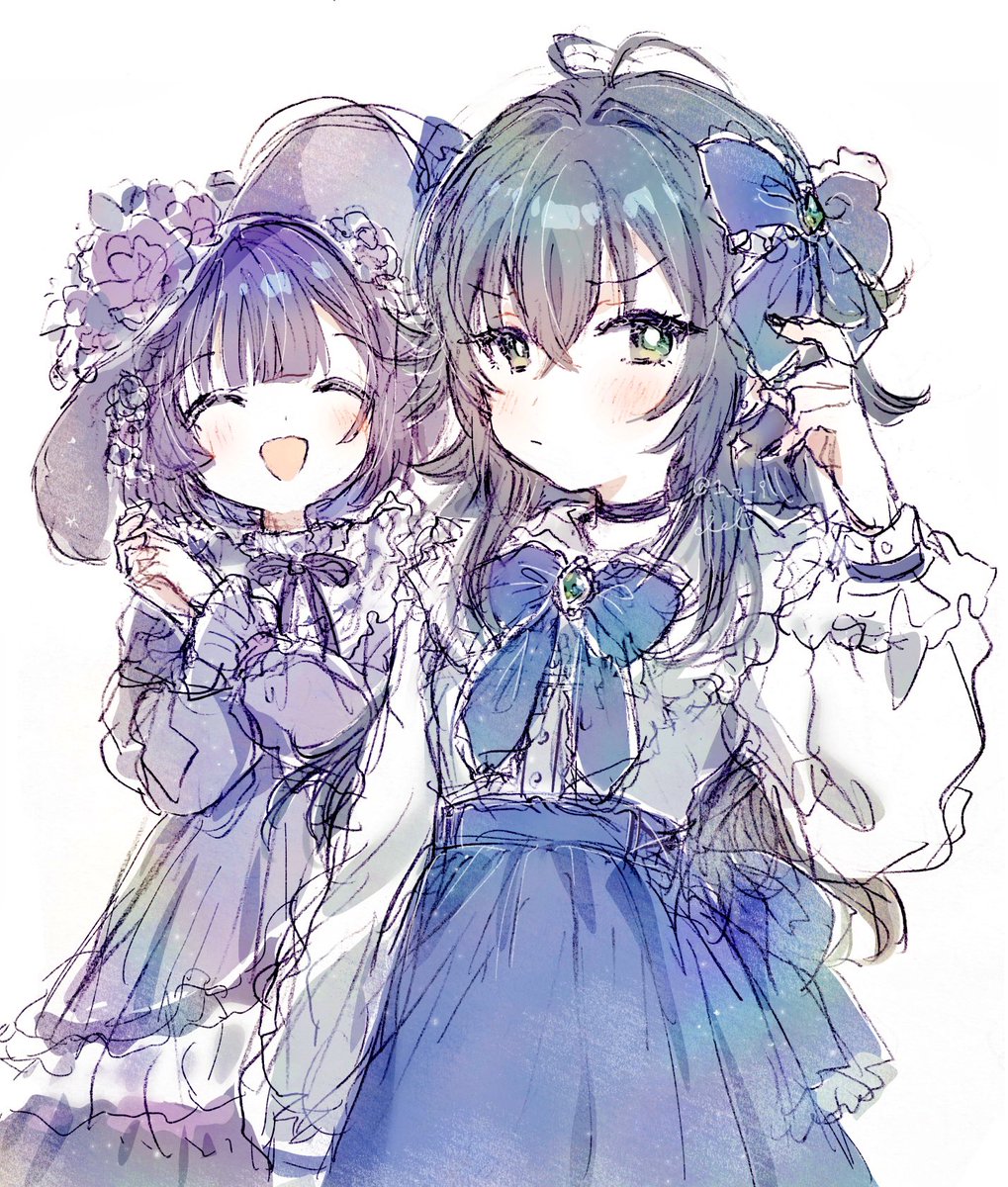 ローソンコラボのラブリーに全振りした月村手毬さん見てたらフリフリの服を着てほしくなったので好きに描きました。みすてま。