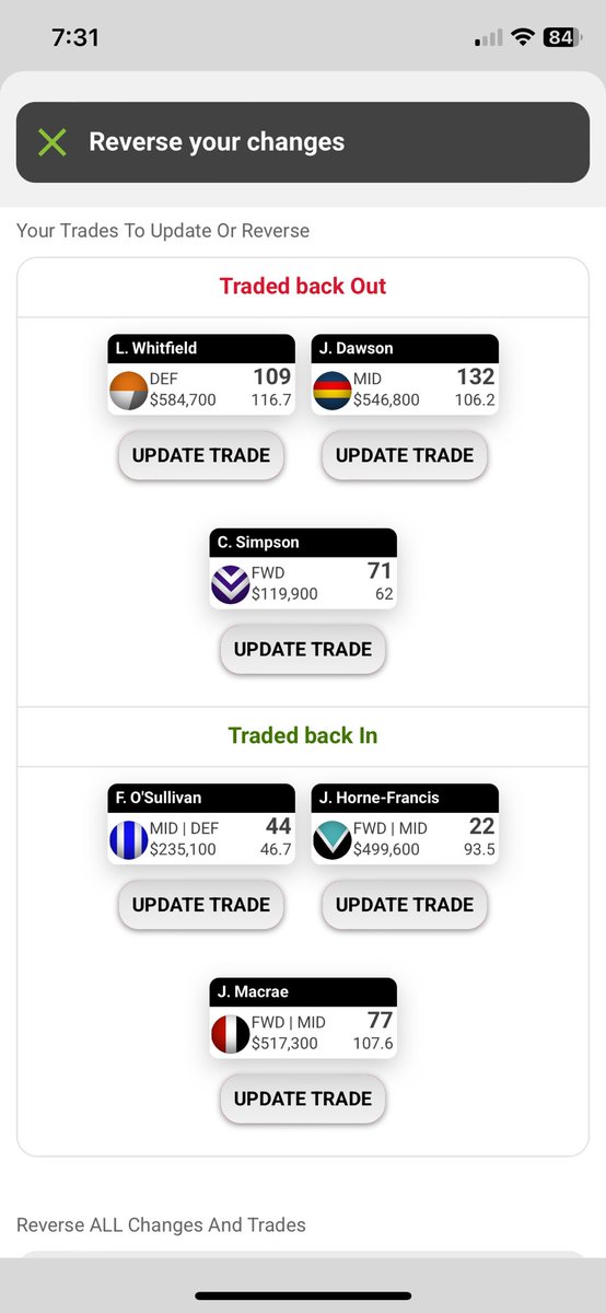 BFSupercoach's tweet photo. @Supercoach_DR Hey gents, struggling this week. I have 330k in the bank from last week, Thinking of those trades but should i do something different? Those trades leave me with 330k again for next week 👍 https://t.co/4Sbp7ARPfo
