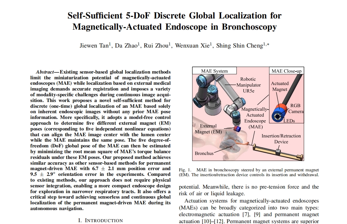 dazhao1997's tweet photo. #ICRA2025 (1/6) Self-Sufficient 5-DoF Discrete Global Localization for Magnetically-Actuated Endoscope in Bronchoscopy. https://t.co/zs2RmE6nYZ