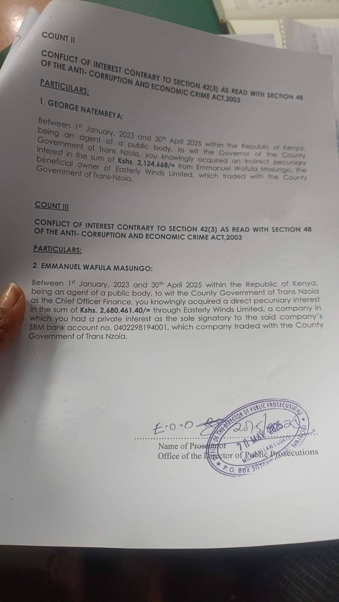 nairobiDailyNew's tweet image. Governor George Natembeya&apos;s Charge Sheet