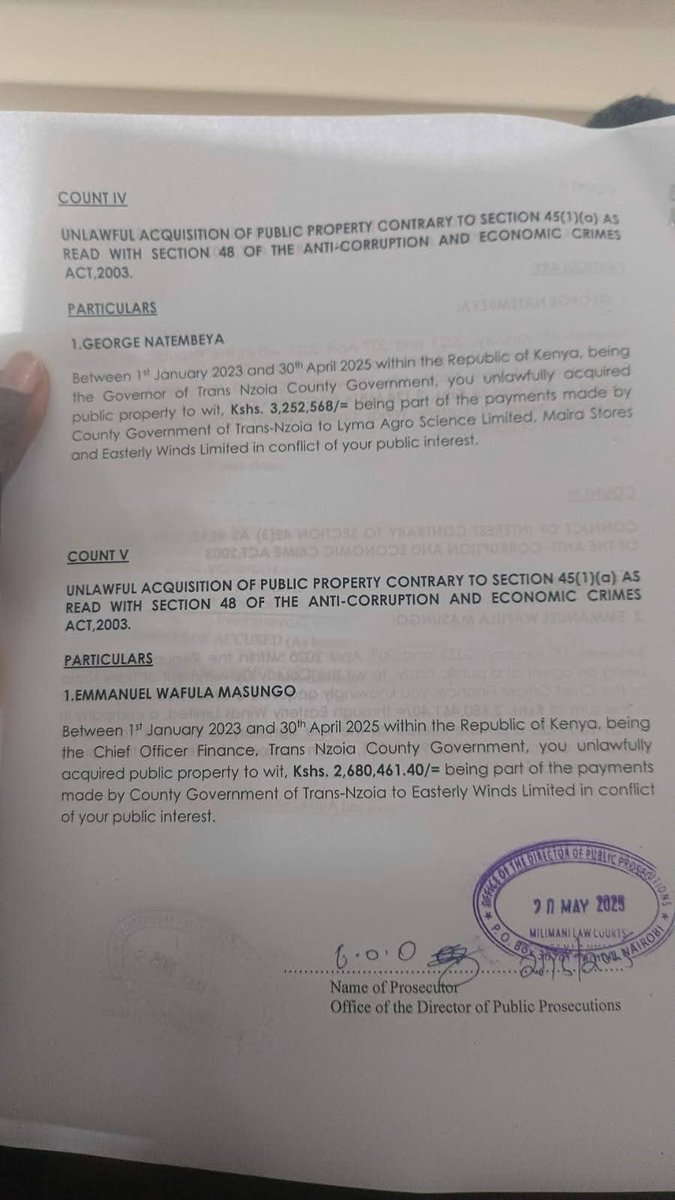 nairobiDailyNew's tweet image. Governor George Natembeya&apos;s Charge Sheet