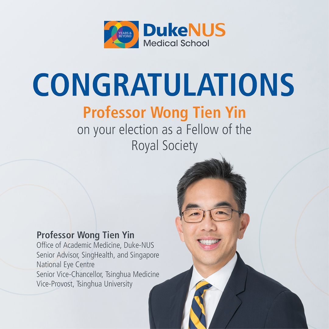 Duke-NUS Medical School (@dukenus) on Twitter photo Congratulations to Prof Wong Tien Yin on his election as a Fellow of <a href="/royalsociety/">The Royal Society</a>! A testament to his impactful leadership and innovative work in #AI and digital technologies. Read more about it at duke-nus.edu.sg/newshub/our-st…
#DukeNUS #AI #MedicalResearch Congratulations to Prof Wong Tien Yin on his election as a Fellow of <a href="/royalsociety/">The Royal Society</a>! A testament to his impactful leadership and innovative work in #AI and digital technologies. Read more about it at duke-nus.edu.sg/newshub/our-st…
#DukeNUS #AI #MedicalResearch