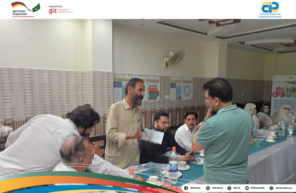 The 1st session of the Planning Team of TLG Khanpur district Haripur arranged by the CPDI  under GIZ-PLG Project “Localization of SDGs through PDP by TLGs in KP” is in progress.
𝙏𝙝𝙚 𝙨𝙚𝙨𝙨𝙞𝙤𝙣 𝙬𝙞𝙡𝙡 𝙛𝙤𝙘𝙪𝙨 𝙤𝙣 𝙩𝙝𝙚 𝙛𝙤𝙡𝙡𝙤𝙬𝙞𝙣𝙜 𝙠𝙚𝙮 𝙖𝙧𝙚𝙖𝙨:
1️⃣𝗦𝗗𝗚𝘀