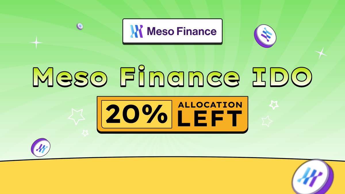 Meso Finance IDO – Only 20% Allocation Left 🚨

Hurry! Time is running out

Secure your $MESO allocation before it’s gone ✅

Time is ticking - Act now before it’s too late 👇
launchpad.movegpt.io/launchpad/meso…