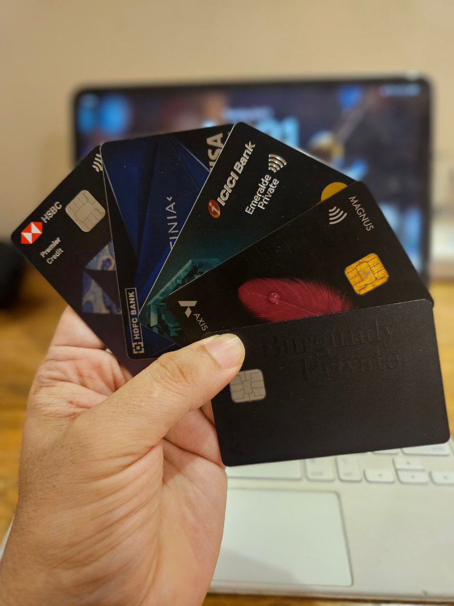 VVikiGuruvada's tweet photo. Status of my โ2025 quest for Premium Credit Cardsโ. Why the quest? I think this is where it peaks for anyone interested in points and miles and justifies the fee (which is mostly waived based on usage).
1) @AxisBank #M4B / #AxisOlympus: LTF M4B - Migrated from Magnus on launch. Makes Olympus redundant?
2) @ICICIBank #EPM / #ICICITimesBlack: EPM acquired in March / Makes Times Black redundant?
3) @HDFC_Bank #Infinia/ #BizBlack / #DCB: #HDFCInfinia LTF since 2020 / #BizBlack acquired in April. Makes DCB redundant?
4) @HSBC_IN #Premier: LTF acquired in February
What am I missing anything?