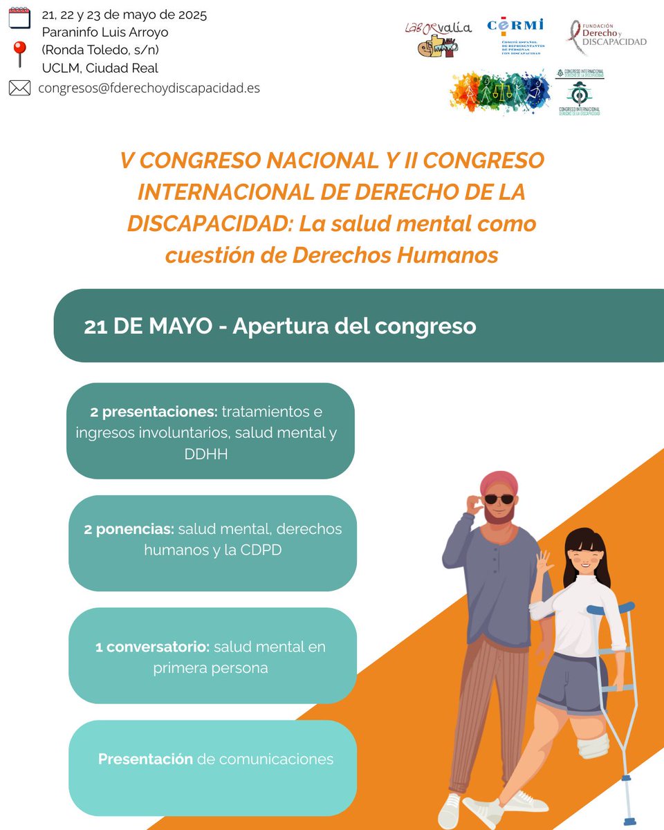 📅21 de mayo – Día 1

🚀¡Arranca el Congreso!

Damos la bienvenida al V Congreso Nacional y II Internacional de Derecho de la Discapacidad.

🧠Tres días para pensar, reflexionar y transformar.

#VCongresoDerechoDiscapacidad #DerDis #CongresoDerDis #SaludMental