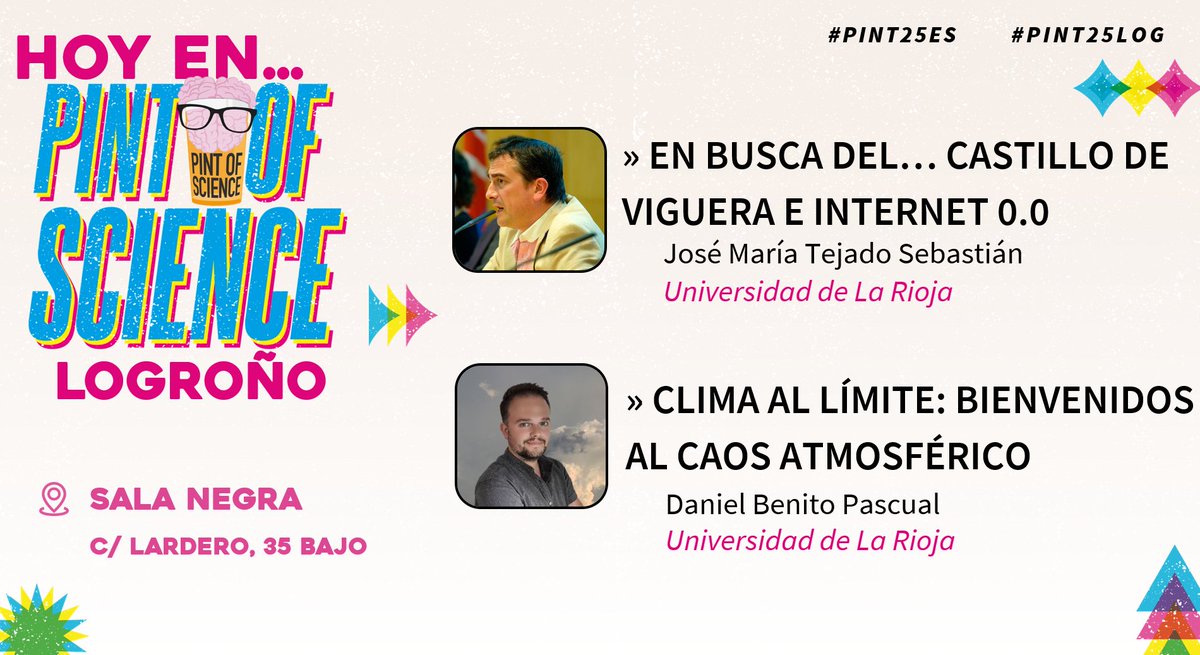 Jesus Berenguer (@chuchibe) on Twitter photo Segundo día de Pint of Science en <a href="/LaSalaNegra/">Sala Negra</a>!!! Hoy José María Tejado y Daniel Benito de <a href="/unirioja/">Universidad de La Rioja</a> nos van a hablar de historia, precursores de internet y cambio climático... Planazo!! <a href="/pintofscienceES/">Pint of Science ES</a> #pint25ES #pint25LOG <a href="/RSEQUIMICA/">RSEQ</a> <a href="/InstitutoIER/">IER</a> <a href="/lariojaMeteo/">La Rioja Meteo</a> Segundo día de Pint of Science en <a href="/LaSalaNegra/">Sala Negra</a>!!! Hoy José María Tejado y Daniel Benito de <a href="/unirioja/">Universidad de La Rioja</a> nos van a hablar de historia, precursores de internet y cambio climático... Planazo!! <a href="/pintofscienceES/">Pint of Science ES</a> #pint25ES #pint25LOG <a href="/RSEQUIMICA/">RSEQ</a> <a href="/InstitutoIER/">IER</a> <a href="/lariojaMeteo/">La Rioja Meteo</a>
