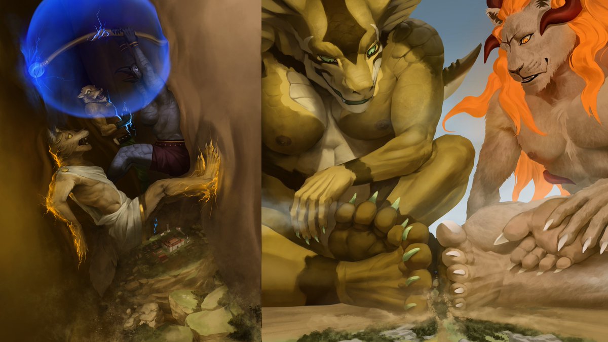 Some mortal mages attempted to pass themselves off as gods to the locals just because they came into a little power.  Ilisha decided to show up with a companion to show them what true power was.
Art by <a href="/OddleyEyre/">OddleyEyre</a> 
The other character is Marbas from "The Tale of the Outcasts."