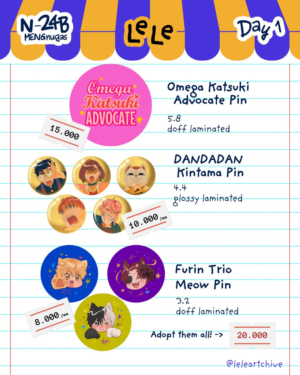 [RTs are appreciated💞]  
LELE's #CFXX Catalogue ☆
(final banget!)

📍MENGnugas N-24b D1 
★ OTS ONLY‼️
★ fandoms: jjk, bnha, dandadan, jshk / tbhk, bts, windbreaker, nezha, kusuriya

‼️IMPORTANT NOTE: There are slight changes from the previous catalogue:)

#CFXXcatalogue
(1/2)