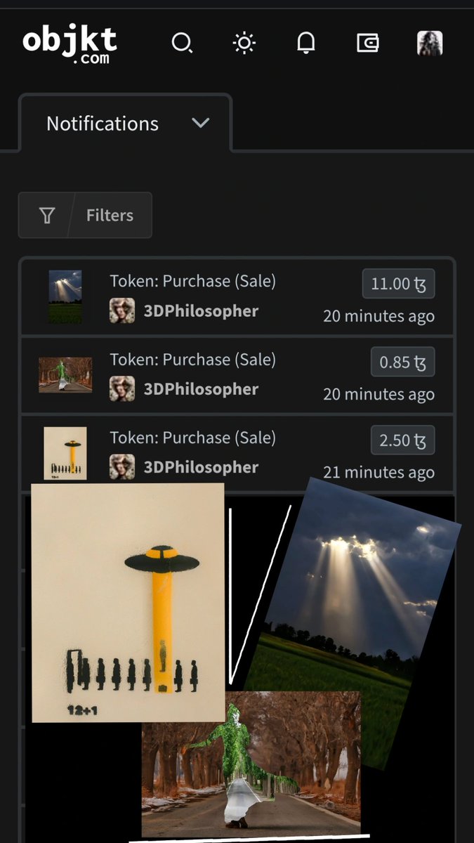 Three artworks, one amazing #collector!
I'm beyond grateful for your incredible support. it truly means everything to me. Thank you for believing in our vision and being part of this journey.
Your encouragement keeps us inspired to create more!
#NFT_Shill
#photo
<a href="/3DPhilosopher/">3️⃣DPhℹ️losopher</a>