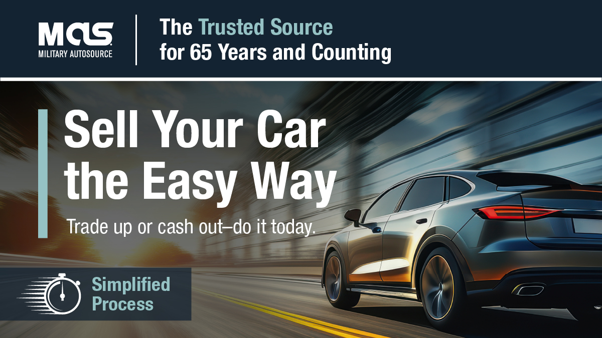 Selling or trading your car?

Military AutoSource makes it fast and easy. You bring the car—we’ll handle the rest.

Let’s make a deal! bit.ly/41OZyLM

#sellmycar #usedcars #militarylife #militaryautosource #MAS