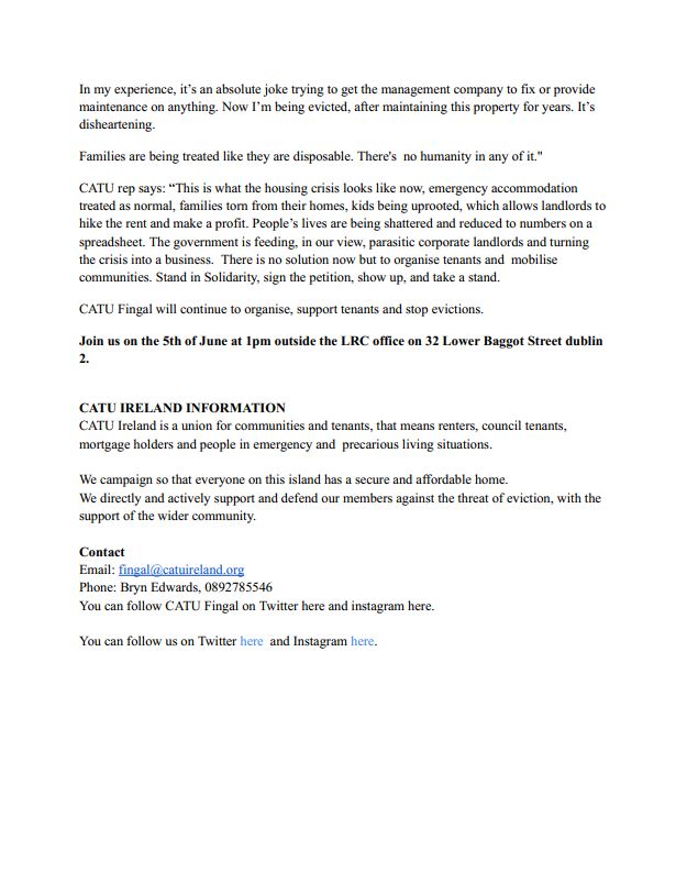 Press Statement - 19th May 2025
Text Version: shorturl.at/7JrdX

Join us to show your support for residents of Applewood!

📆5th of June @ 1pm 
📍LRC office 32 Lower Baggot Street Dublin 2

Can't make it? You can still sign our petition in support! shorturl.at/tnpsZ