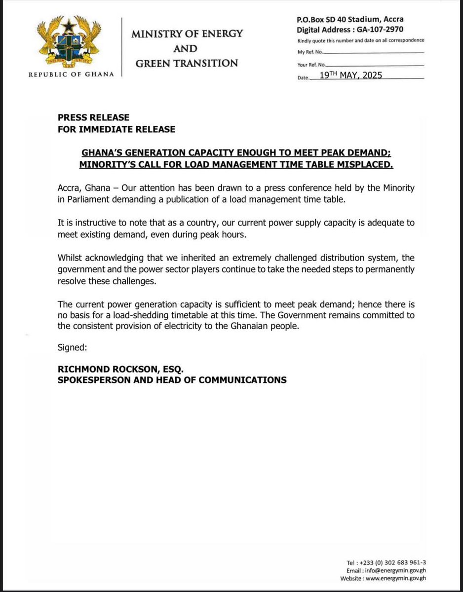 Richard Ahiagbah (@raahiagbah) on Twitter photo The government is arguing against the reality of Ghanaians, which is that our lights are on and off—in other words, dumsor. 
President Mahama and the NDC can argue, obfuscate, and create the impression that we, the Ghanaian people, don't know what we are talking about, but they The government is arguing against the reality of Ghanaians, which is that our lights are on and off—in other words, dumsor. 
President Mahama and the NDC can argue, obfuscate, and create the impression that we, the Ghanaian people, don't know what we are talking about, but they