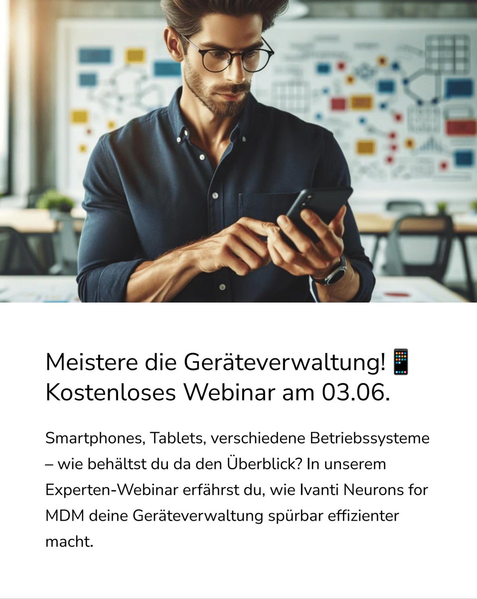 📢 Kostenloses Webinar: Deine Geräteverwaltung leicht gemacht! Erfahre in nur 60 Minuten, wie du mit Ivanti Neurons for MDM Sicherheit &amp; Effizienz vereinst.
📅 03. Juni 2025 🕙 10:00 Uhr
➡️ Jetzt anmelden tinyurl.com/dn75dp35
#Ivanti #MDM #RemoteWork #Webinar #anyplaceIT