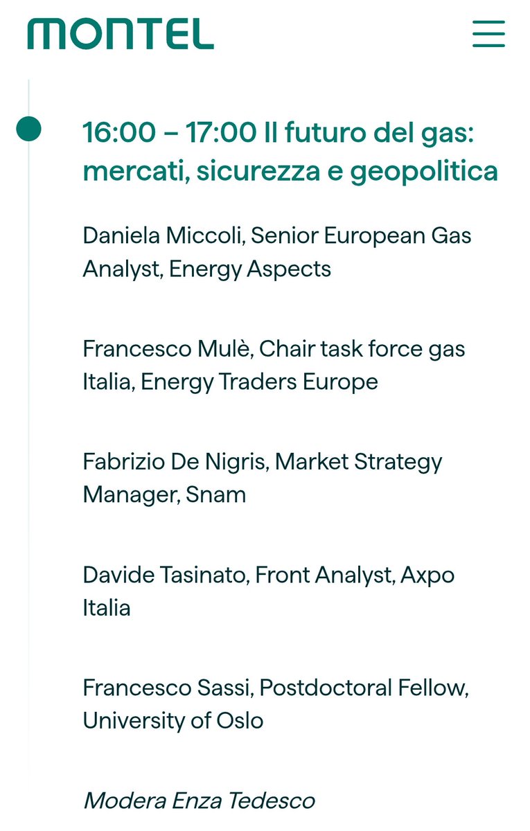 Happy to attend <a href="/montelnews/">Montel News</a> Italian Energy Day in Milan today.
This afternoon I'll be participating in a panel on gas security in🇮🇹Italy and🇪🇺Europe and discuss the most important geopolitical scenarios under development.
See you there!