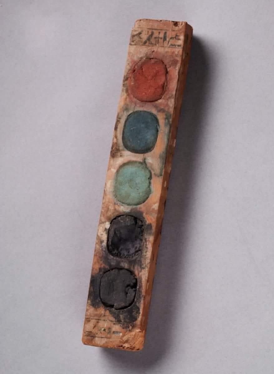 A 3,400 year-old ancient Egyptian paint box containing its original pigments. An inscription on the wooden paint box tells us it belonged to Amenemope, who was Vizier during the reign of pharaoh Amenhotep II.

The Cleveland Museum of Art.