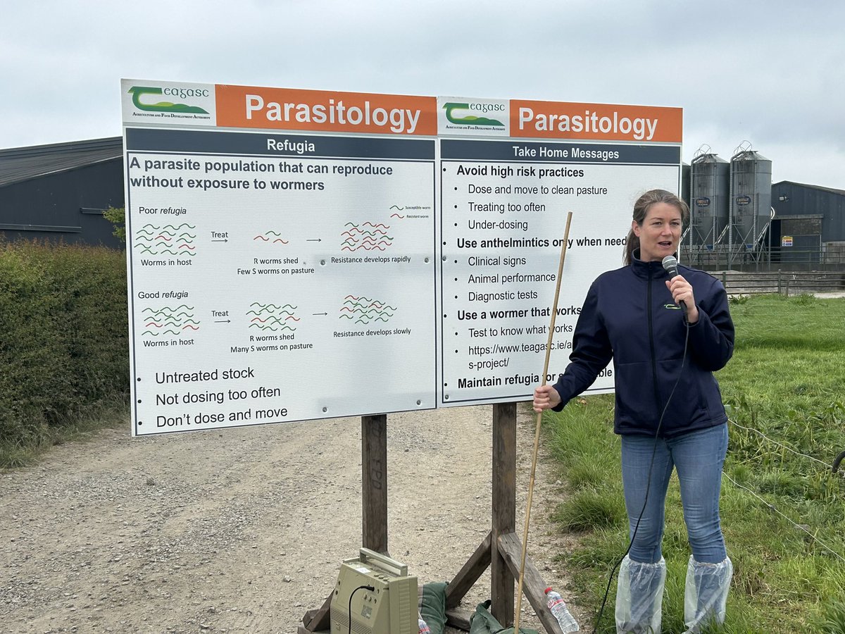 Parasitology board at Teagasc Grange event. 

➡️ Don’t dose and move to clean pastures 

➡️ Don’t underdose 

➡️ Don’t use wormer that doesn’t work on your farm - Use a drug that works 

➡️ Don’t underdose