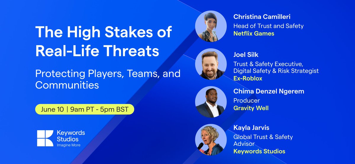 KeywordsStudios's tweet photo. Register to our webinar to learn practical strategies and workflows that will equip your support and community teams to tackle child exploitation, terrorism, violent threats and self-harm head-on.

🗓️ 10 June, 5pm BST
🎟️ Register here: https://t.co/fU2g3bbVSo https://t.co/lVHgVuNIev